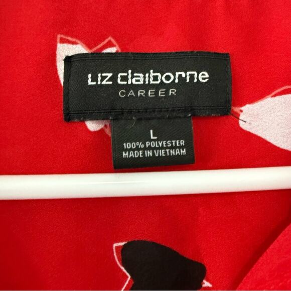 Liz Claiborne Large Red Black White Heart Print Semi-Sheer Button Front Blouse - Picture 2 of 3